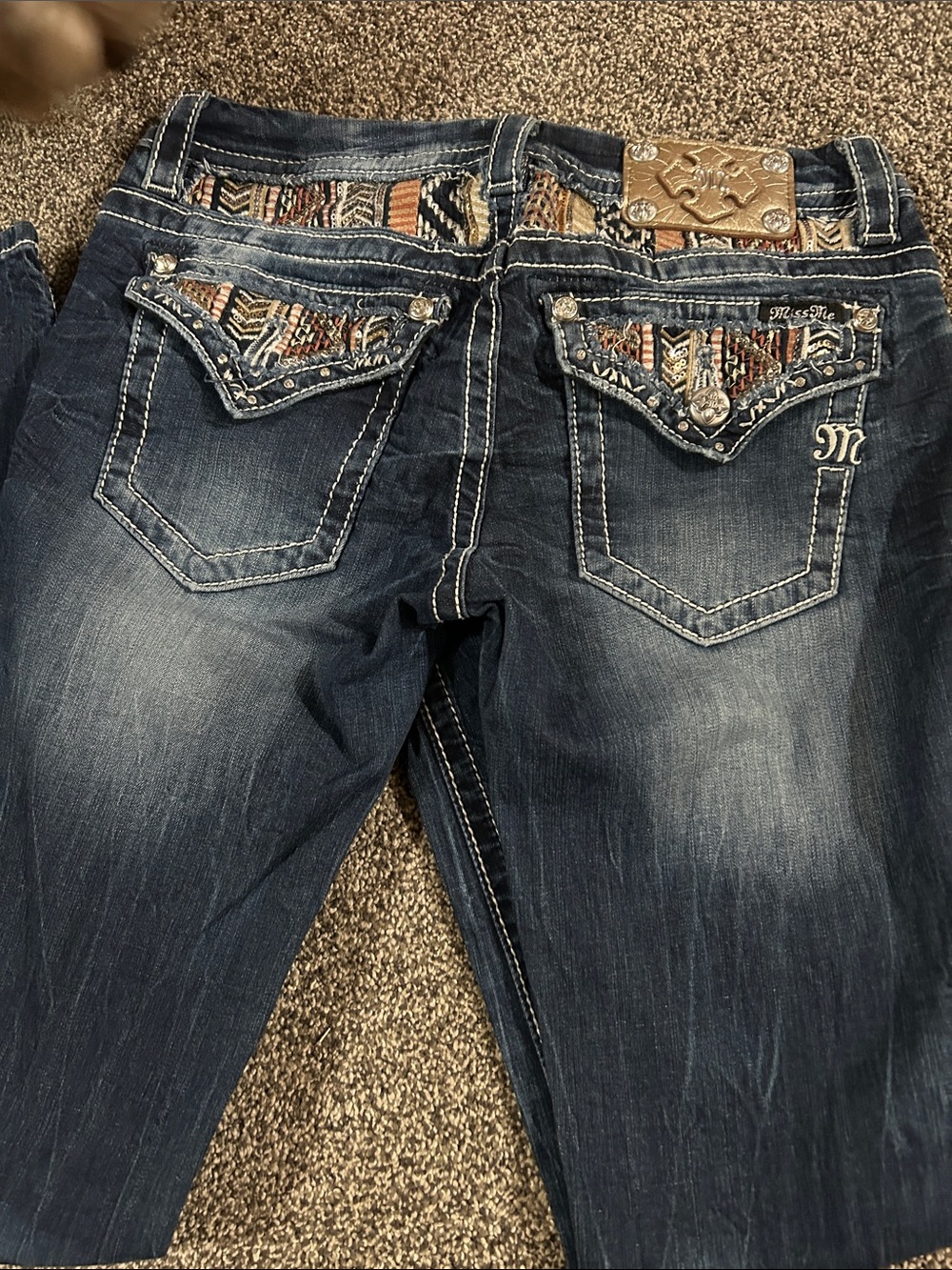 Miss Me Dark Blue Embroidered Pocket Jeans